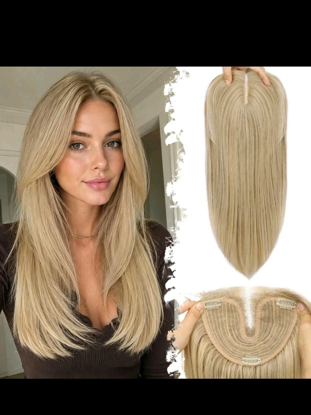 Blonde w/ Wispy Bangs Long Layered 18in Women Premium Hair Topper